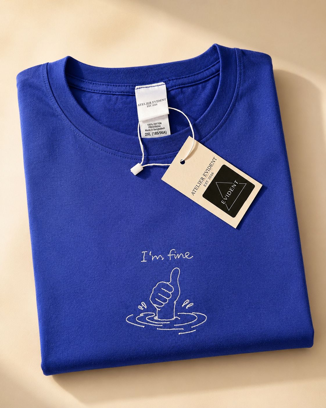 Tricou brodat „I’m Fine” – Marine Blue