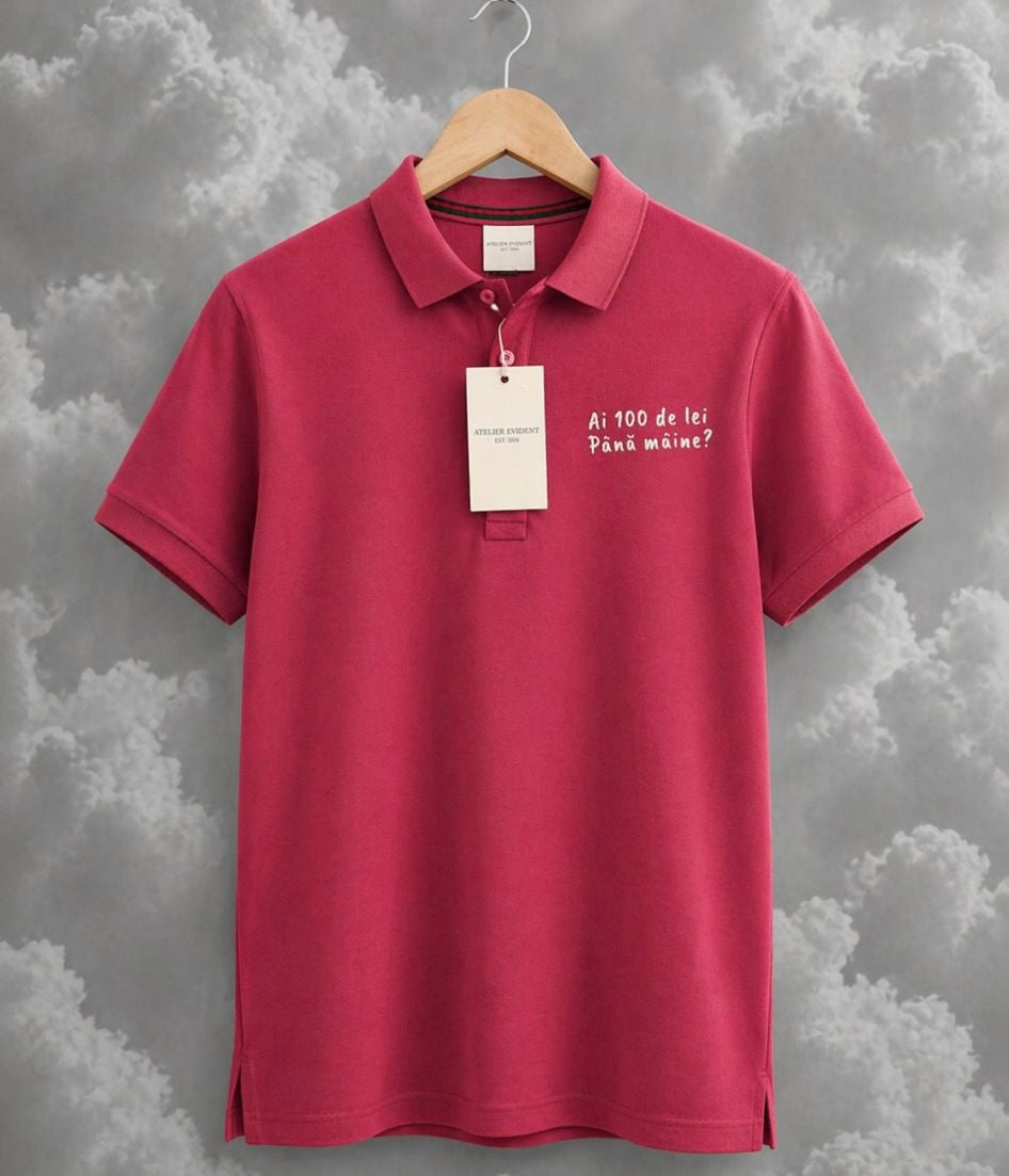 Tricou polo brodat • “Ai 100 lei până mâine?”