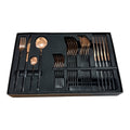 Set tacâmuri 24 piese inox 18/10, rose gold cu mâner negru, 6 persoane